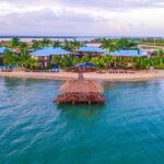 Aerial view of Chabil Mar Villas, beach, and waterfront hut.