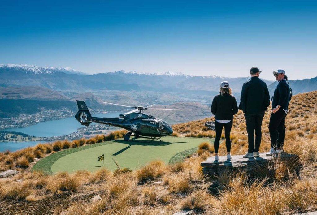 Helicopter on golf course hole